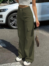 Modne Spodnie Cargo z Wysokim Stanem dla Kobiet z Szerokimi Nogawkami i Kieszeniami