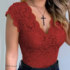 Elegancki Top z Koronką w Serek dla Kobiet